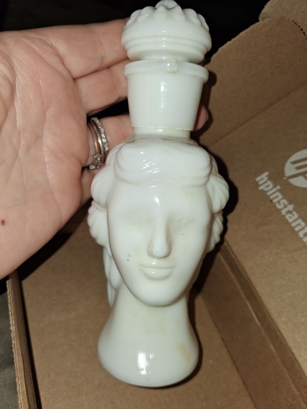 Avon White Milk-Glass Grecian Lady Bust Perfume Bottle